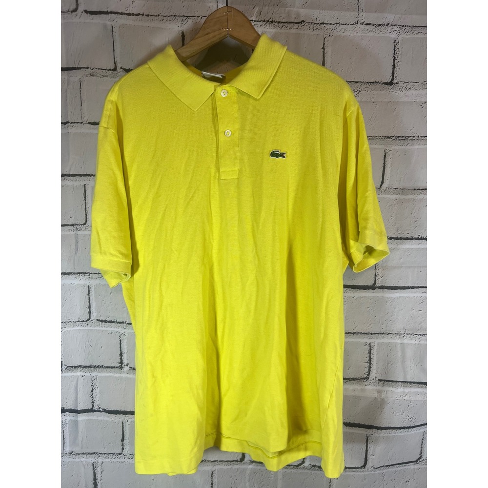 1990s Vintage Lacoste Mens Yellow Short Sleeve Pique Cotton Polo Shirt Size 8 2X